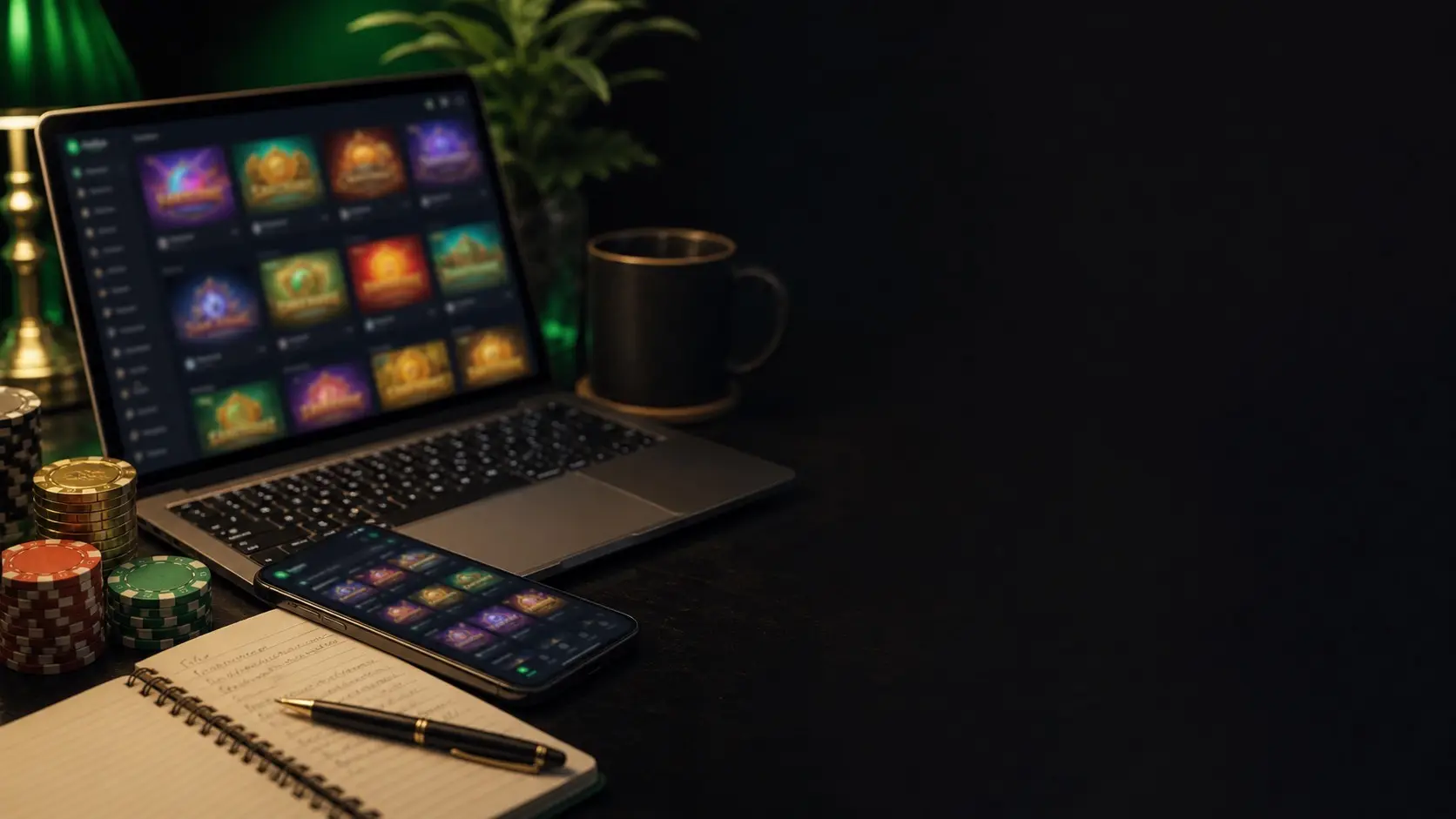 Casino review research scene with local comparison dashboard on a laptop